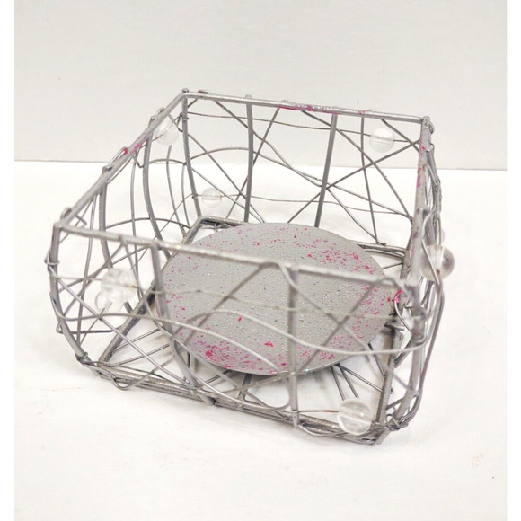 Handmade Christmas Candy Cane Pillar Candle 6oz w Wire Basket Red Holiday - Picture 8 of 12